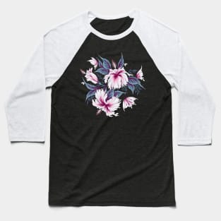 Hibiscus Butterflies - Light Blue Pink Baseball T-Shirt